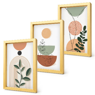 Set 3 tablouri Forme abstracte cu motive vegetale colorate