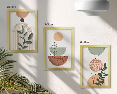 Set de 3 tablouri cu forme abstracte și motive vegetale colorate