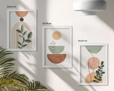 Set de 3 tablouri cu forme abstracte și motive vegetale colorate