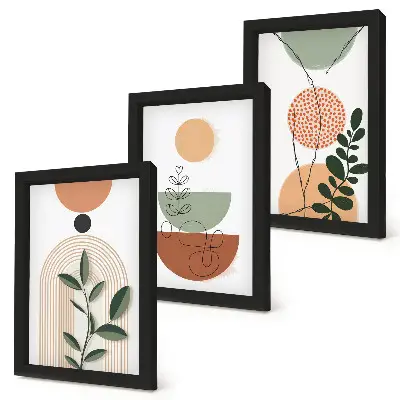 Set de 3 tablouri cu forme abstracte și motive vegetale colorate