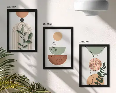 Set de 3 tablouri cu forme abstracte și motive vegetale colorate