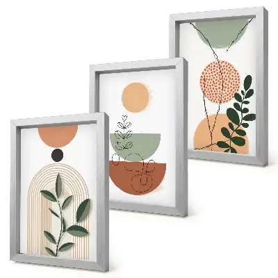 Set de 3 tablouri cu forme abstracte și motive vegetale colorate