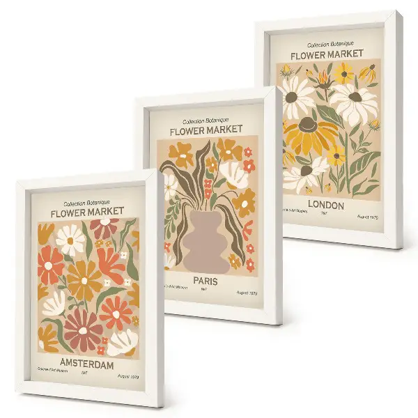 Set de 3 tablouri cu modele florale din Amsterdam, Paris și Londra