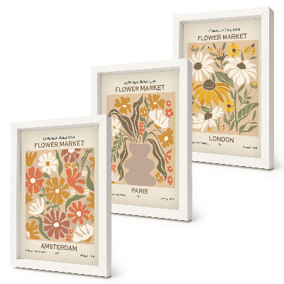 Set 3 tablouri Modele florale din Amsterdam, Paris și Londra