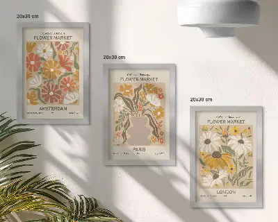 Set de 3 tablouri cu modele florale din Amsterdam, Paris și Londra