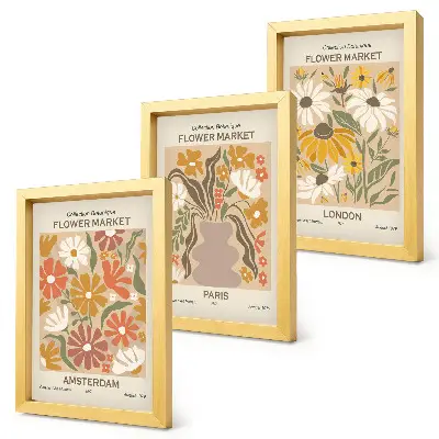 Set de 3 tablouri cu modele florale din Amsterdam, Paris și Londra