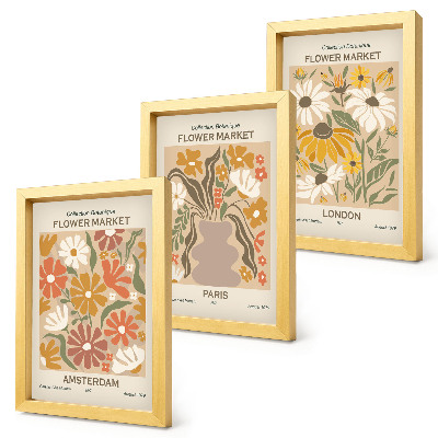Set 3 tablouri Modele florale din Amsterdam, Paris și Londra