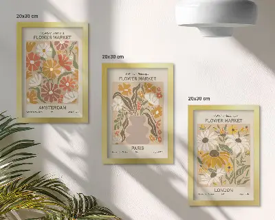 Set de 3 tablouri cu modele florale din Amsterdam, Paris și Londra