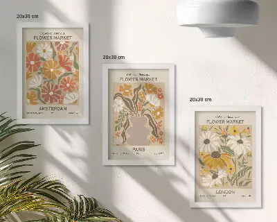 Set de 3 tablouri cu modele florale din Amsterdam, Paris și Londra