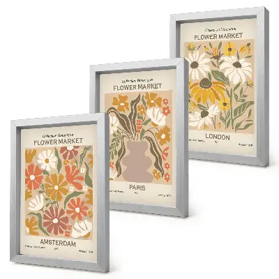 Set de 3 tablouri cu modele florale din Amsterdam, Paris și Londra