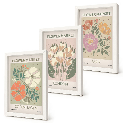 Set 3 tablouri Postere florale Copenhaga Londra Paris