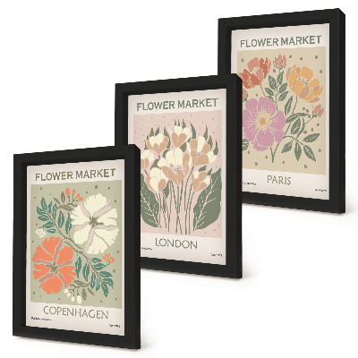 Set 3 tablouri Postere florale Copenhaga Londra Paris