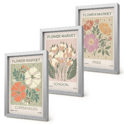 Set 3 tablouri Postere florale Copenhaga Londra Paris