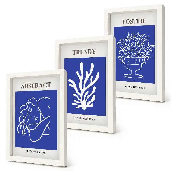 Set de 3 tablouri cu postere albastre elegante de Henri Matisse