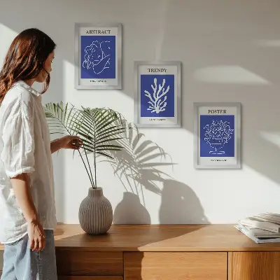 Set de 3 tablouri cu postere albastre elegante de Henri Matisse