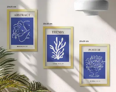 Set de 3 tablouri cu postere albastre elegante de Henri Matisse