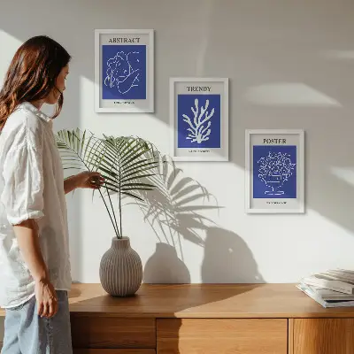 Set de 3 tablouri cu postere albastre elegante de Henri Matisse