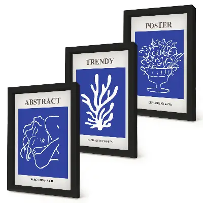Set de 3 tablouri cu postere albastre elegante de Henri Matisse