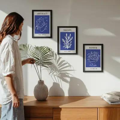 Set de 3 tablouri cu postere albastre elegante de Henri Matisse