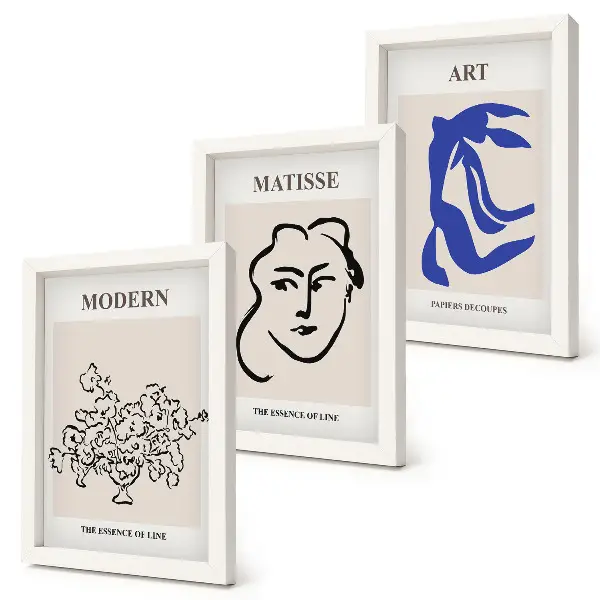 Set de 3 tablouri cu postere abstracte în stilul minimalist al lui Henri Matisse