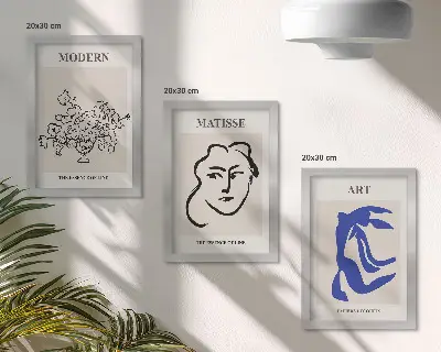 Set de 3 tablouri cu postere abstracte în stilul minimalist al lui Henri Matisse 