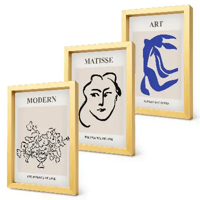 Set de 3 tablouri cu postere abstracte în stilul minimalist al lui Henri Matisse 
