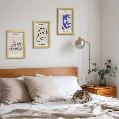 Set de 3 tablouri cu postere abstracte în stilul minimalist al lui Henri Matisse 