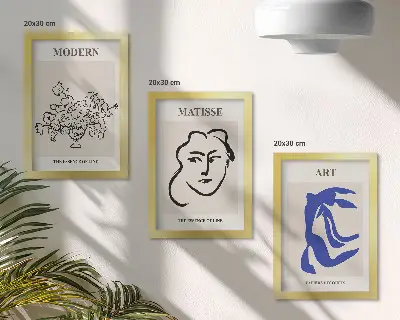 Set de 3 tablouri cu postere abstracte în stilul minimalist al lui Henri Matisse 