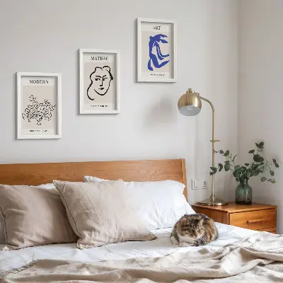 Set de 3 tablouri cu postere abstracte în stilul minimalist al lui Henri Matisse 