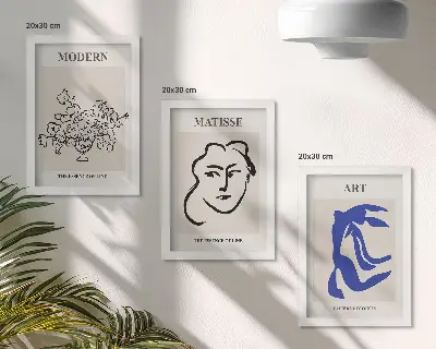 Set de 3 tablouri cu postere abstracte în stilul minimalist al lui Henri Matisse 