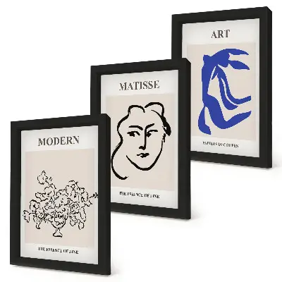 Set de 3 tablouri cu postere abstracte în stilul minimalist al lui Henri Matisse 
