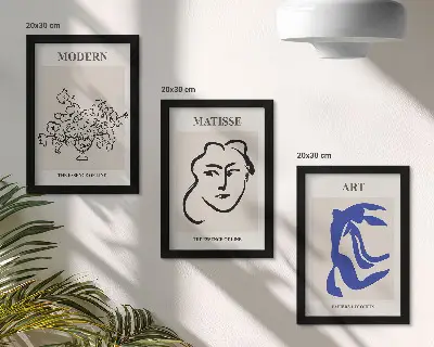 Set de 3 tablouri cu postere abstracte în stilul minimalist al lui Henri Matisse 