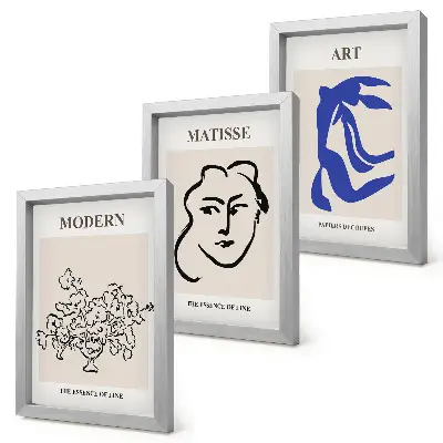 Set de 3 tablouri cu postere abstracte în stilul minimalist al lui Henri Matisse 
