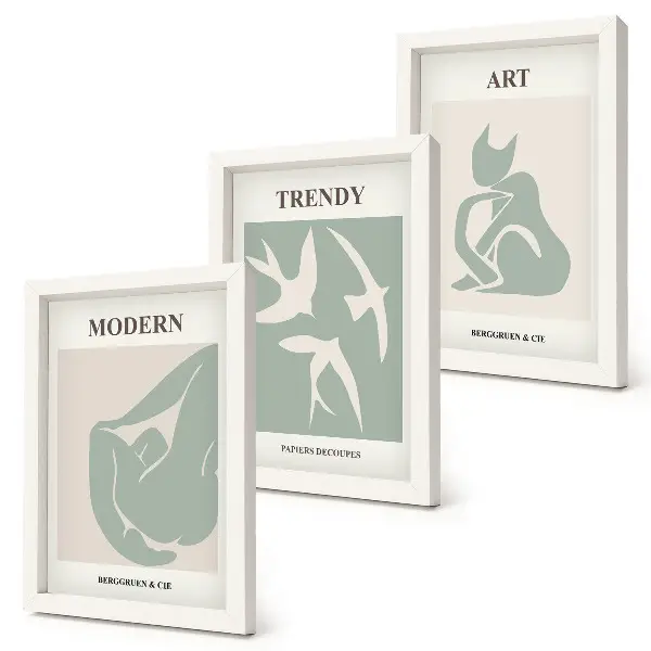 Set de 3 tablouri cu figuri abstracte de Henri Matisse în culori estompate