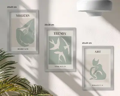 Set de 3 tablouri cu figuri abstracte de Henri Matisse în culori estompate