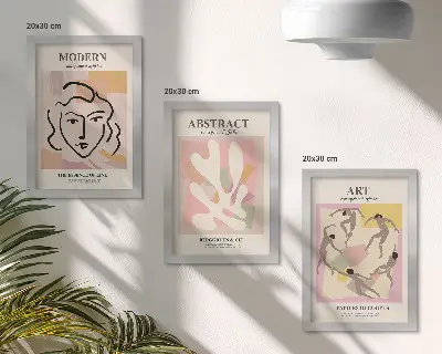 Set 3 tablouri cu portrete elegante și forme abstracte în culori pastelate