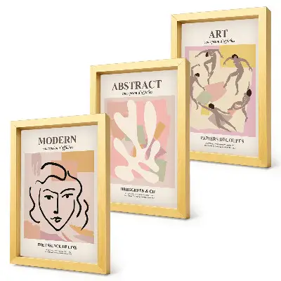 Set 3 tablouri cu portrete elegante și forme abstracte în culori pastelate