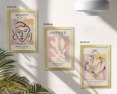 Set 3 tablouri cu portrete elegante și forme abstracte în culori pastelate