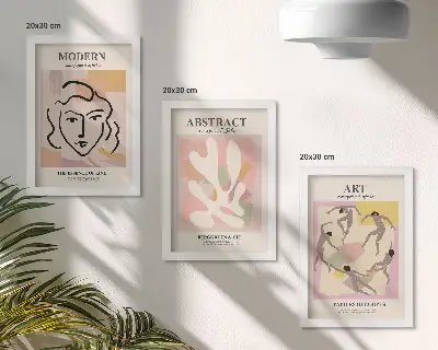 Set 3 tablouri cu portrete elegante și forme abstracte în culori pastelate