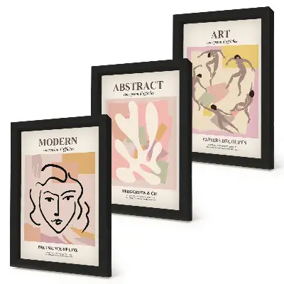 Set 3 tablouri cu portrete elegante și forme abstracte în culori pastelate