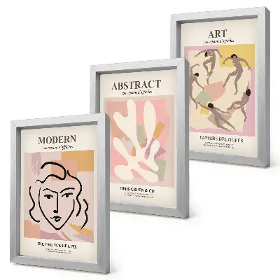 Set 3 tablouri cu portrete elegante și forme abstracte în culori pastelate
