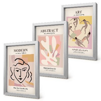 Set 3 tablouri Portrete elegante și forme abstracte în culori pastelate