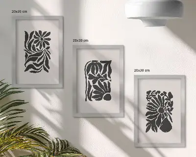 Galerie de perete cu modele abstracte de plante în nuanțe de negru