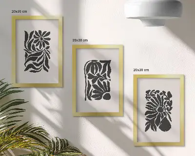 Galerie de perete cu modele abstracte de plante în nuanțe de negru