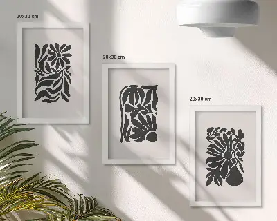 Galerie de perete cu modele abstracte de plante în nuanțe de negru