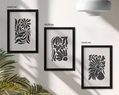 Galerie de perete cu modele abstracte de plante în nuanțe de negru