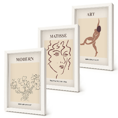 Set 3 tablouri Grafică elegantă cu flori, fețe și figuri umane