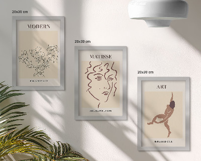 Set 3 tablouri Grafică elegantă cu flori, fețe și figuri umane