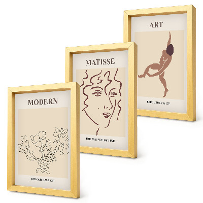 Set 3 tablouri Grafică elegantă cu flori, fețe și figuri umane