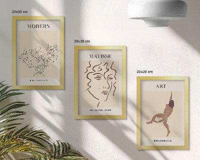 Set 3 tablouri Grafică elegantă cu flori, fețe și figuri umane